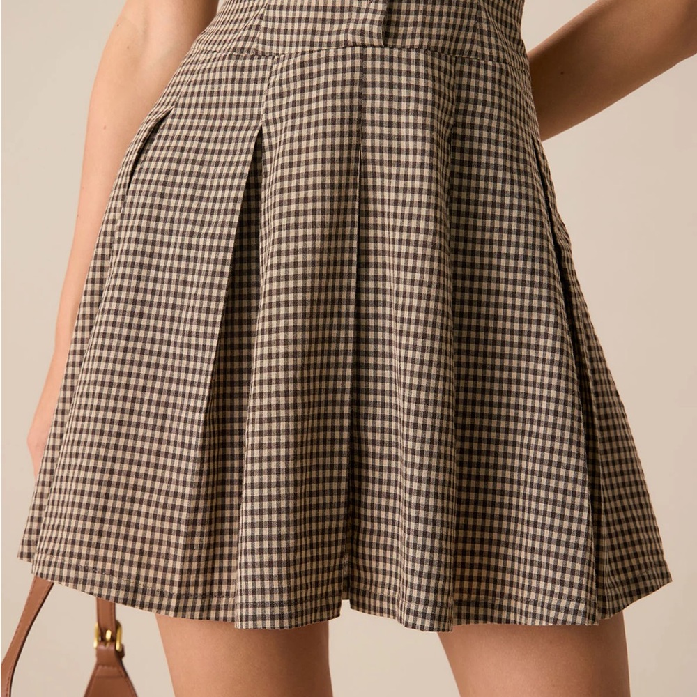 Rihoas Brown Plaid Lapel Pleated Mini Dress - Picture 2 of 8